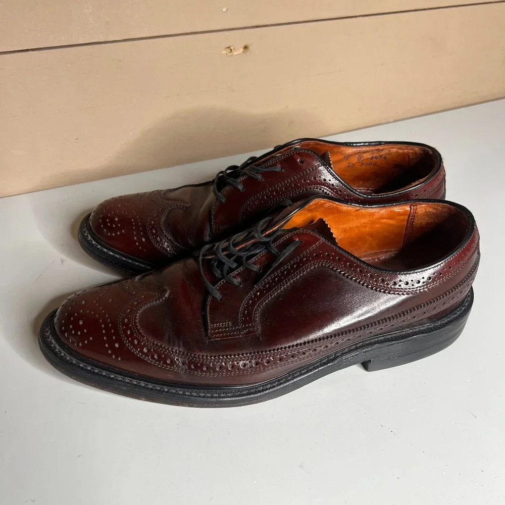 British Walkers Mens 9 D Burgundy Leather Longwing Brogue Oxford Shoes 5496